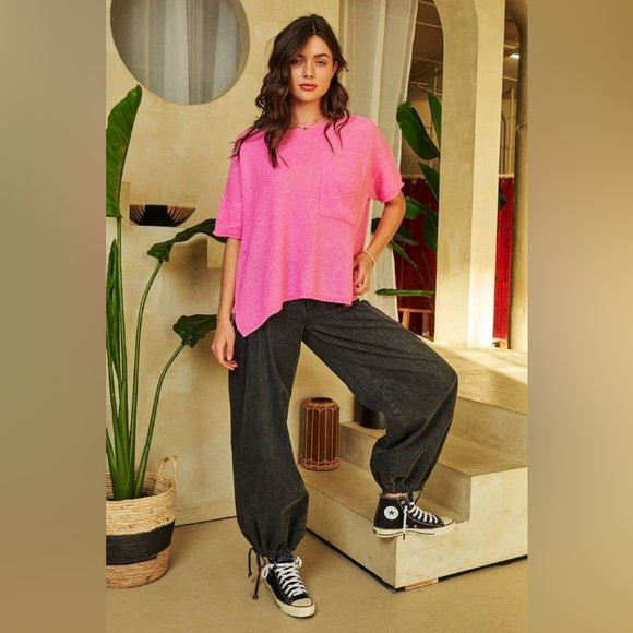 🟠 103B. Adjustable Hem Denim Balloon Pants - Black Wash - Picture 5 of 10